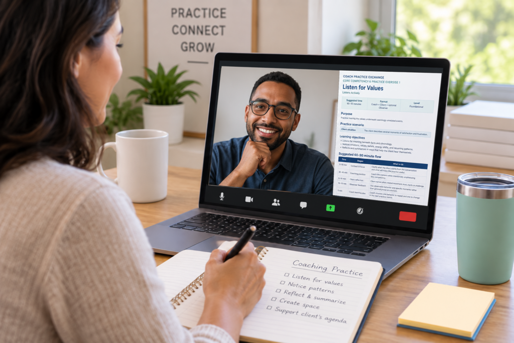 Coaching session using a coaching practice template